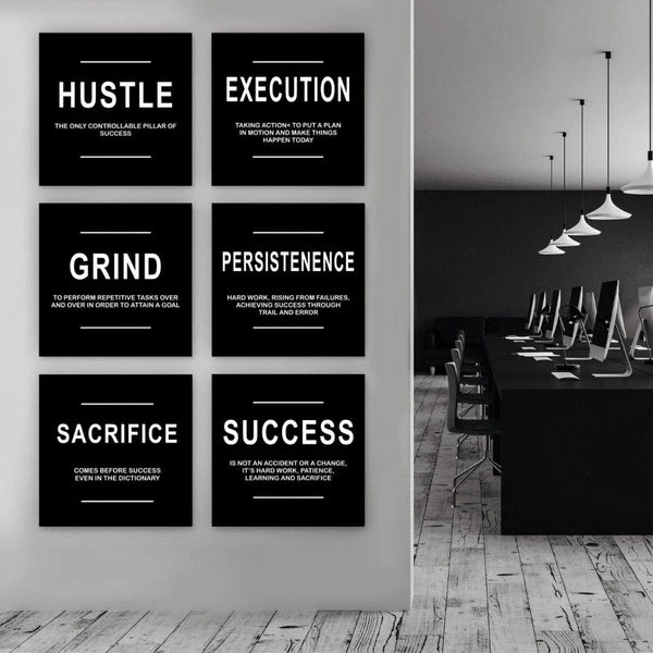 SET OF 6 MODERN ART OFFICE & HOME MOTIVATIONAL WALL ART